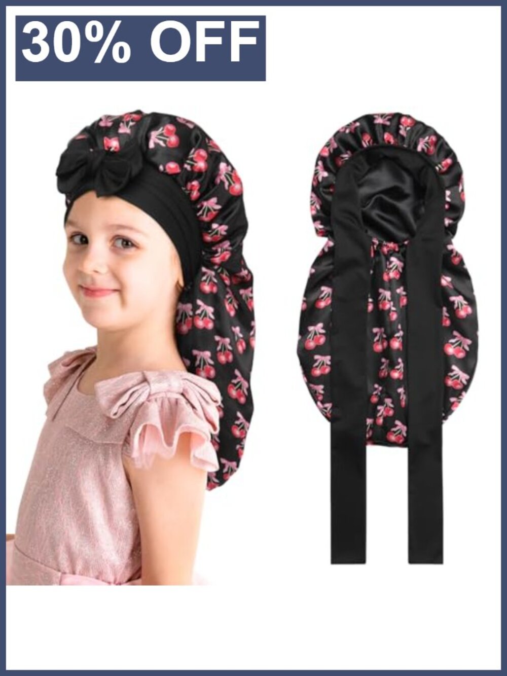 Kids Satin Long Hair Braid Bonnet Sleeping Tie Band